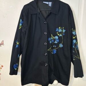 Liz & Me Black Jean Jacket with Blue Floral Embroidery